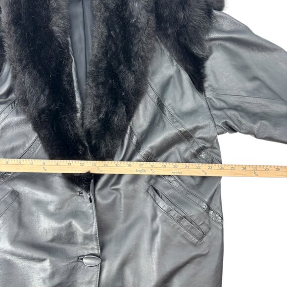 Vintage 80s J x Percy Marvin Richards Leather Coat Fur Collar Black Womens Large - Picture 16 of 16
